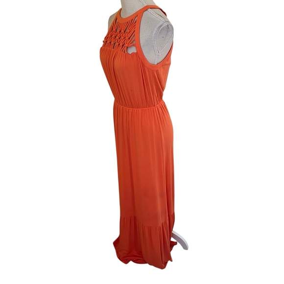 Daniel Rainn Orange Jersey Knit Halter Maxi Dress with Macrame Neckline S - Picture 7 of 14
